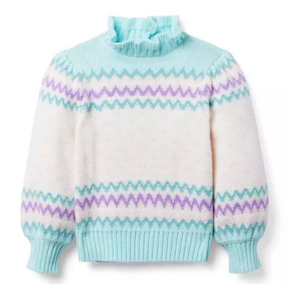 Janie and Jack Forever Fair Isle Sweater Cream and Sugar Size 4 Blue Purple - Picture 2 of 7